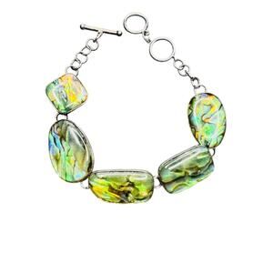 Lucas Lameth Abalone Link Bracelet Multicolor 5 Panel Toggle Clasp
